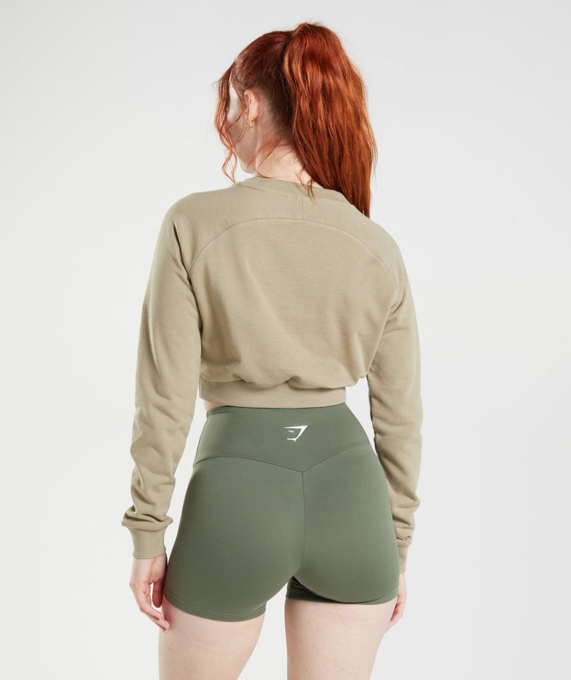 Women's Gymshark Training Cropped Sweatshirts Beige | CA A0D761